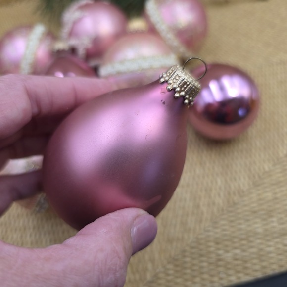 Vintage Krebs Germany Glass Ornaments Pink Mauve Mix Balls & Teardrops Lot of 9 - Picture 4 of 12